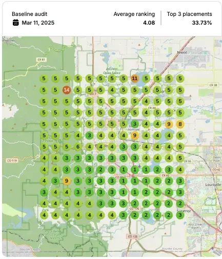 Google Maps ranking grid before for "nad injections", IV therapy clinic