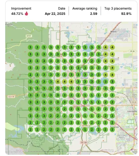Google Maps ranking grid after for "nad injections", IV therapy clinic