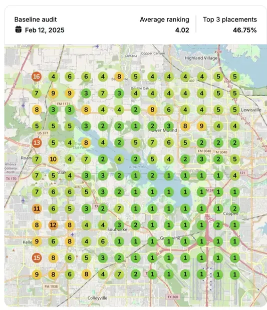 Google Maps ranking grid before for "affordable painters", Painting contractor