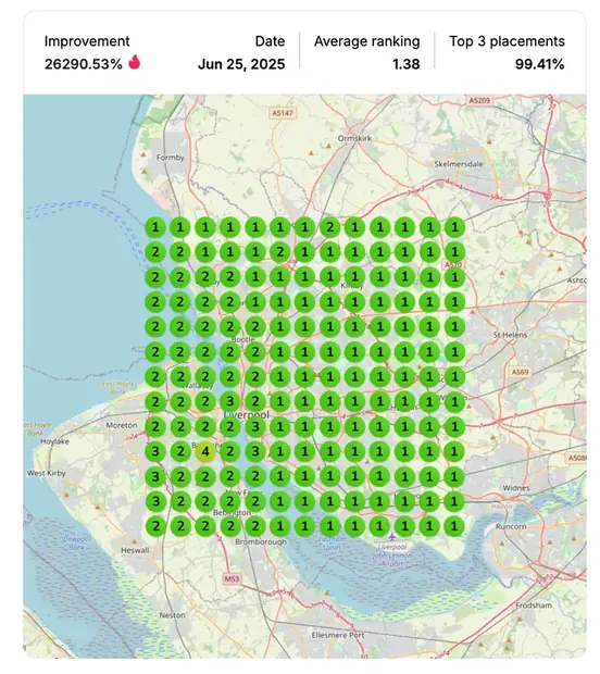 Google Maps ranking grid after for "dog bite lawyer", Personal injury law