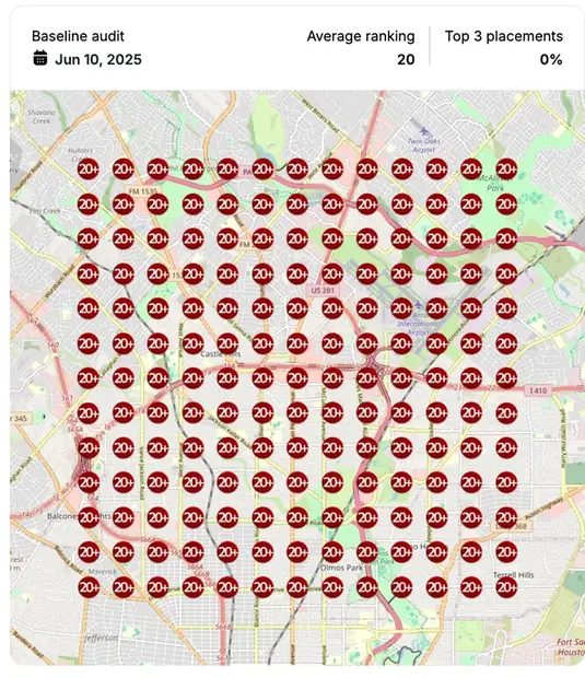 Google Maps ranking grid before for "semaglutide injections near me", Med spa / weight loss