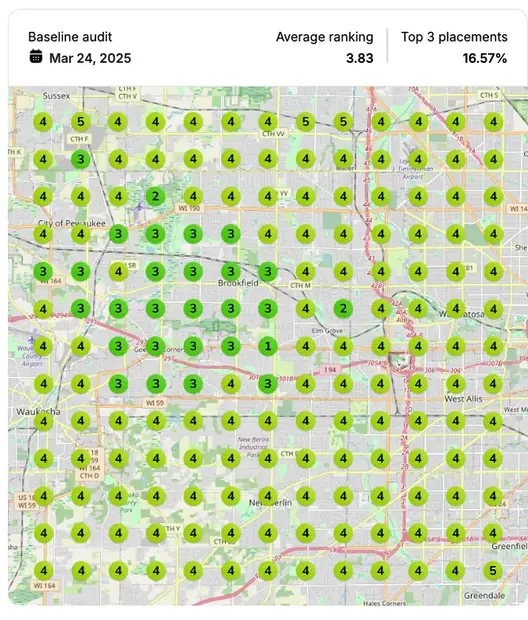 Google Maps ranking grid before for "best tattoo removal", Laser & body contouring
