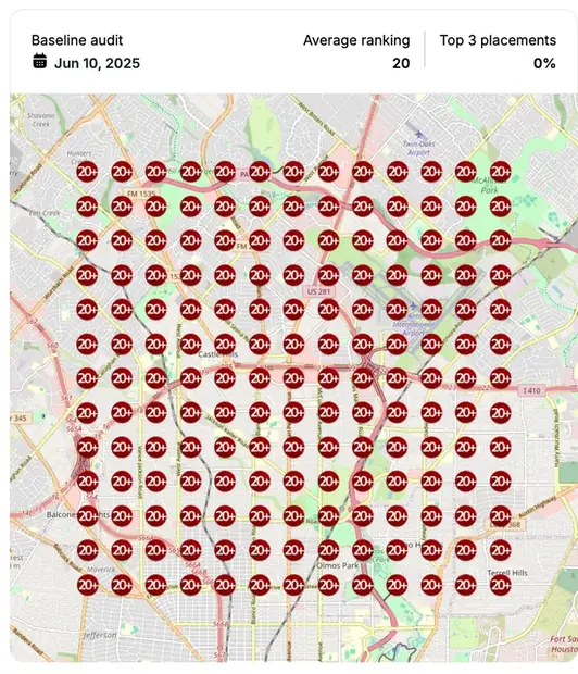 Google Maps ranking grid before for "tirzepatide weight loss near me", Med spa / weight loss