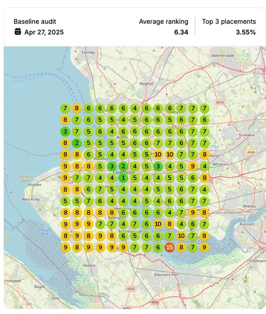 Google Maps ranking grid before for "best personal injury lawyer near me", Personal injury law