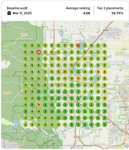 Google Maps ranking grid before for "nad injections", IV therapy