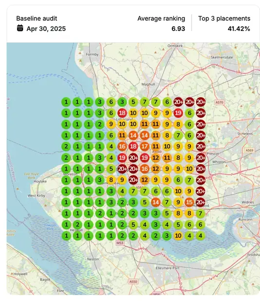 Google Maps ranking grid before for "no win no fee lawyer", Personal injury law