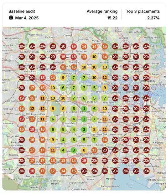 Google Maps ranking grid before for "private massage", Massage therapy