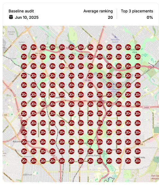 Google Maps ranking grid before for "tirzepatide shots for weight loss", Med spa / weight loss