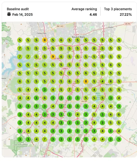 Google Maps ranking grid before for "[city] painter", Painting contractor