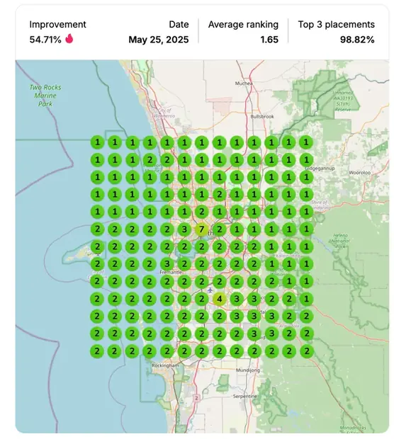 Google Maps ranking grid after for "[city] building companies", Home builder