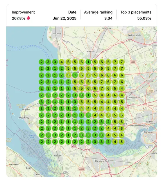 Google Maps ranking grid after for "best personal injury lawyer near me", Personal injury law