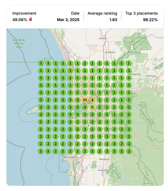 Google Maps ranking grid after for "building companies [city]", Home builder