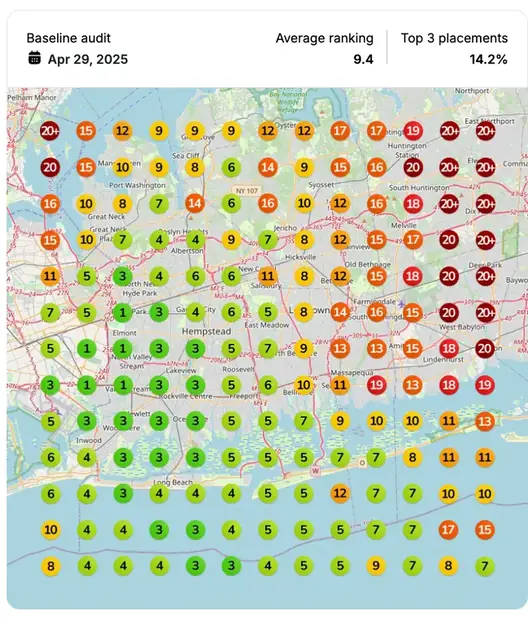 Google Maps ranking grid before for "kids soccer training", Youth sports coaching