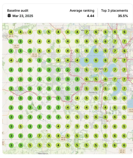 Google Maps ranking grid before for "laser sculpting", Laser & body contouring