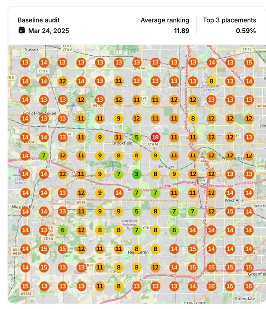 Google Maps ranking grid before for "best laser", Laser & body contouring