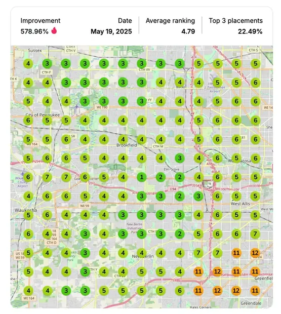 Google Maps ranking grid after for "best laser", Laser & body contouring