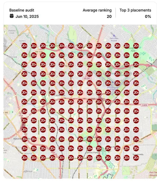 Google Maps ranking grid before for "weight loss clinic", Med spa / weight loss