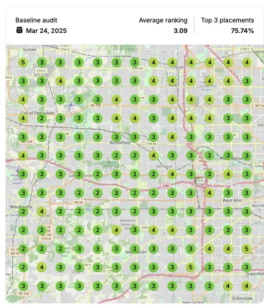 Google Maps ranking grid before for "tattoo removal", Laser & body contouring