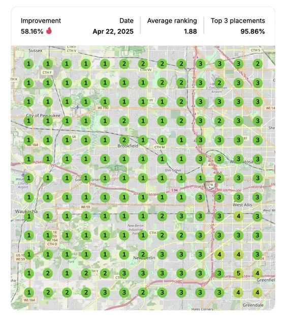 Google Maps ranking grid after for "tattoo removal", Laser & body contouring