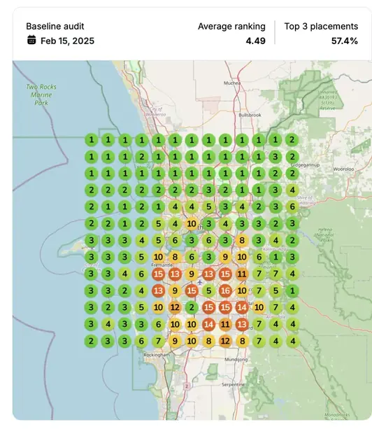 Google Maps ranking grid before for "building company", Home builder