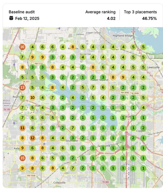 Google Maps ranking grid before for "affordable painters", Painting contractor