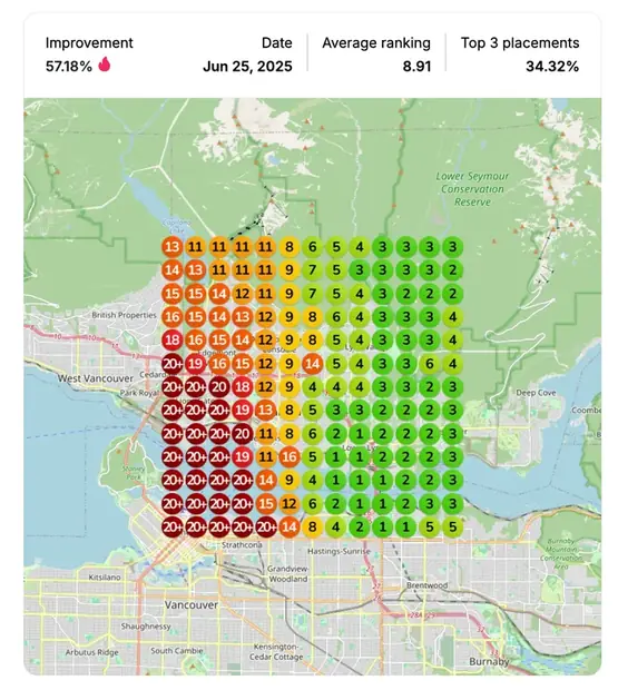 Google Maps ranking grid after for "furniture movers", Removals