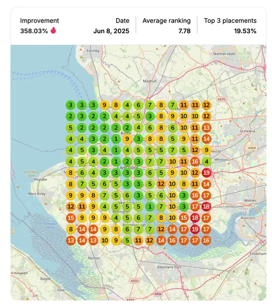 Google Maps ranking grid after for "personal injury lawyer", Personal injury law