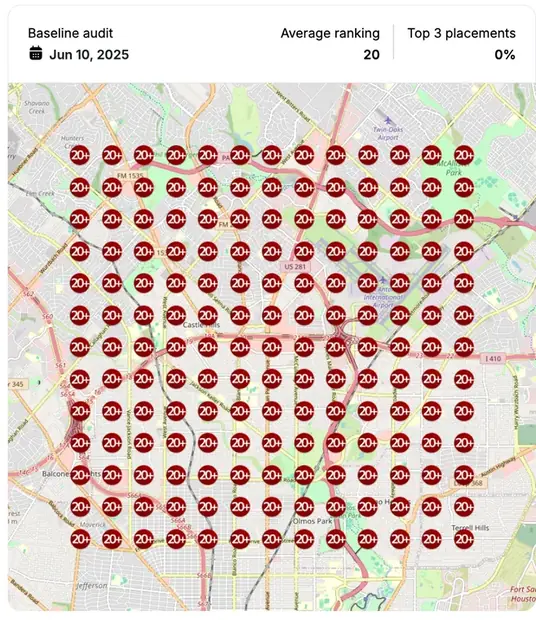 Google Maps ranking grid before for "medical weight loss injections", Med spa / weight loss