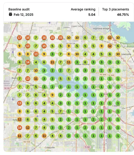 Google Maps ranking grid before for "best painter", Painting contractor