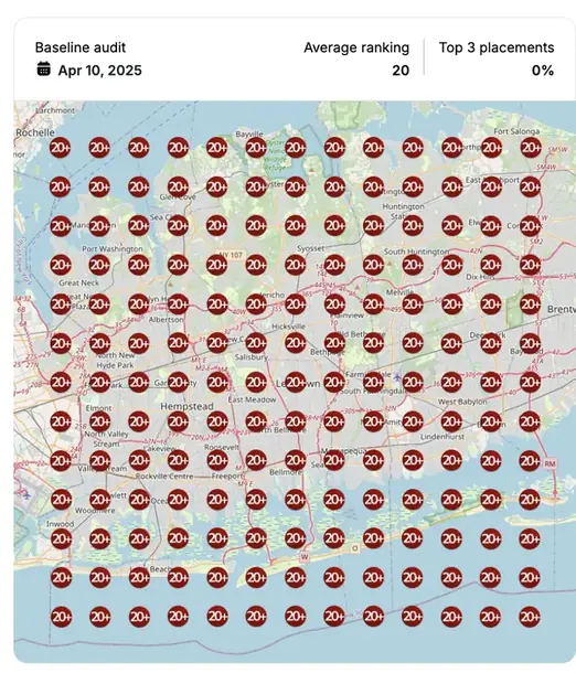 Google Maps ranking grid before for "dry well installation", Drainage contractor