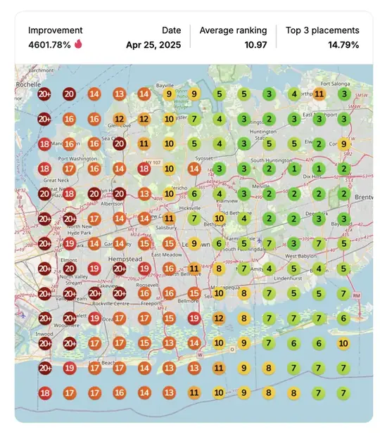Google Maps ranking grid after for "dry well installation", Drainage contractor
