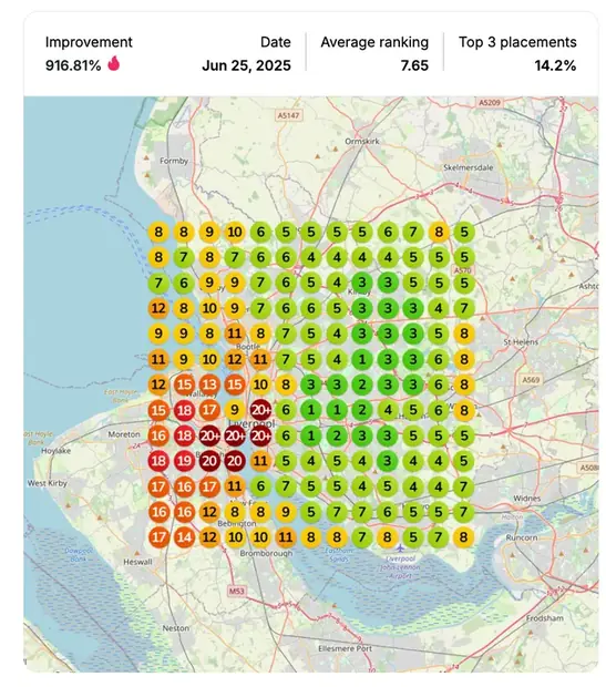 Google Maps ranking grid after for "car accident lawyer", Personal injury law