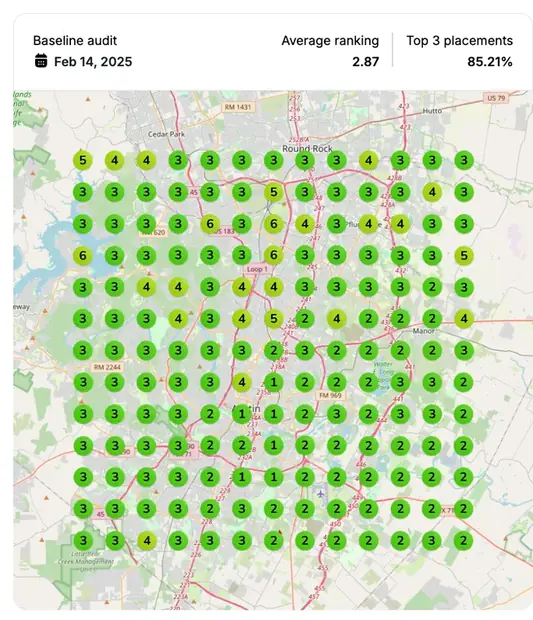 Google Maps ranking grid before for "painters [city]", Painting contractor