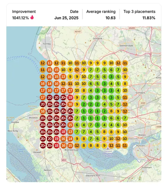 Google Maps ranking grid after for "personal injury lawyer", Personal injury law