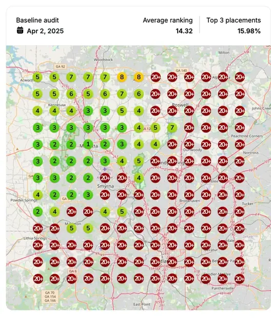 Google Maps ranking grid before for "cctv installation near me", Security / CCTV