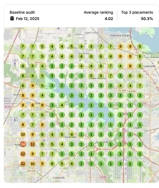Google Maps ranking grid before for "whole house painter", Painting contractor