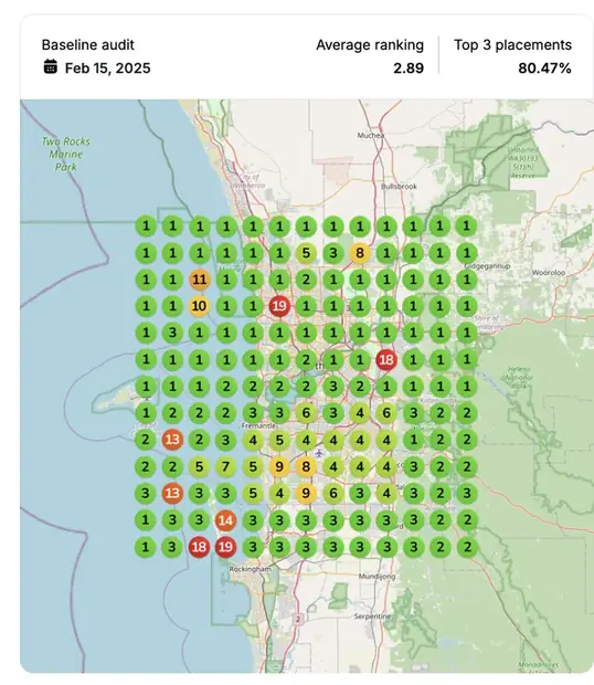 Google Maps ranking grid before for "home builders [city]", Home builder