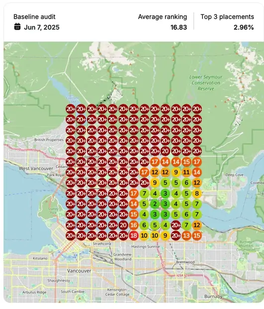 Google Maps ranking grid before for "residential movers", Removals