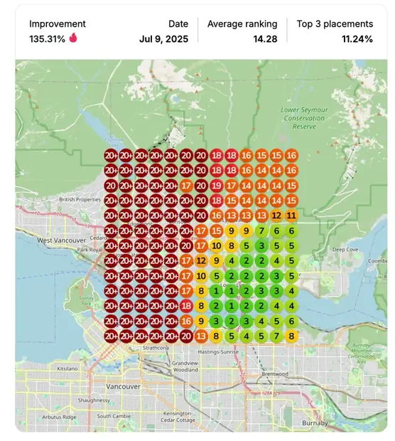 Google Maps ranking grid after for "residential movers", Removals