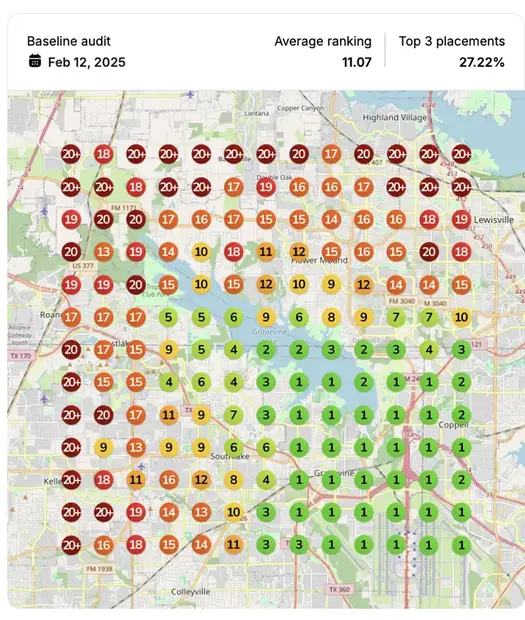 Google Maps ranking grid before for "interior paint near me", Painting contractor