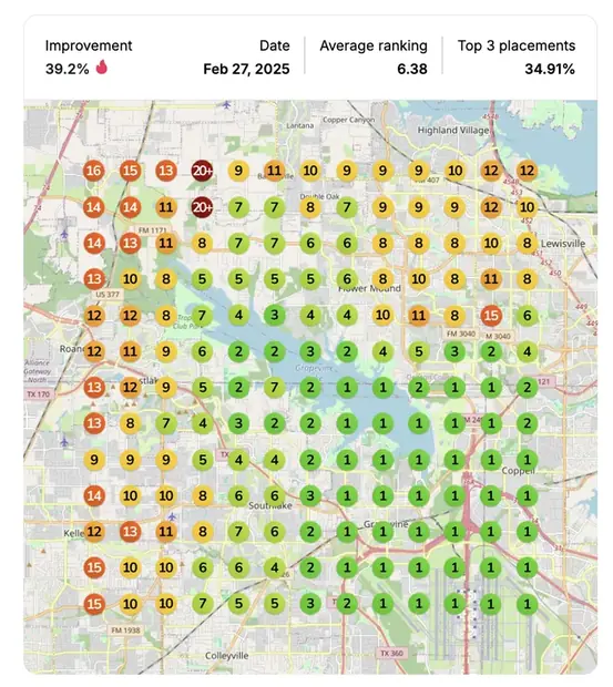Google Maps ranking grid after for "interior paint near me", Painting contractor