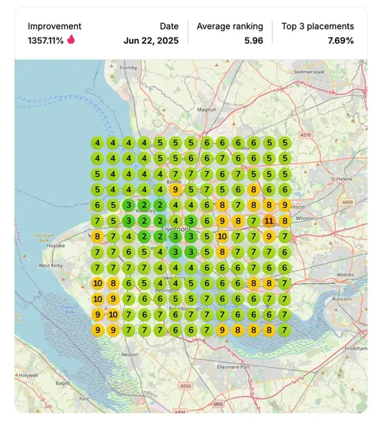 Google Maps ranking grid after for "criminal injury lawyer", Personal injury law