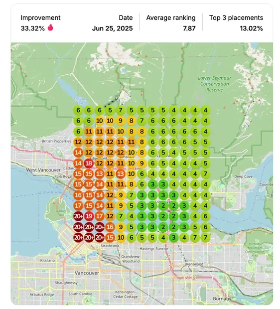 Google Maps ranking grid after for "piano movers", Removals