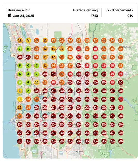 Google Maps ranking grid before for "low interest rate loans", Finance broking