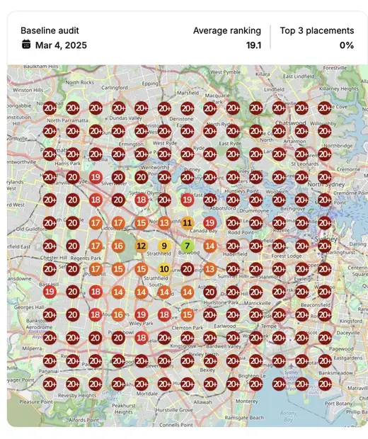 Google Maps ranking grid before for "massage class", Massage therapy