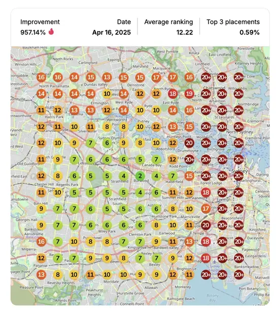 Google Maps ranking grid after for "massage class", Massage therapy