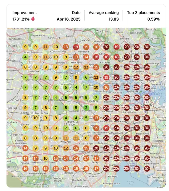 Google Maps ranking grid after for "massage [city]", Massage therapy