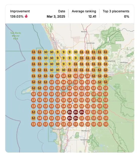 Google Maps ranking grid after for "house and land packages [city]", Home builder