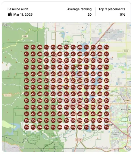 Google Maps ranking grid before for "stem cell treatment", IV therapy