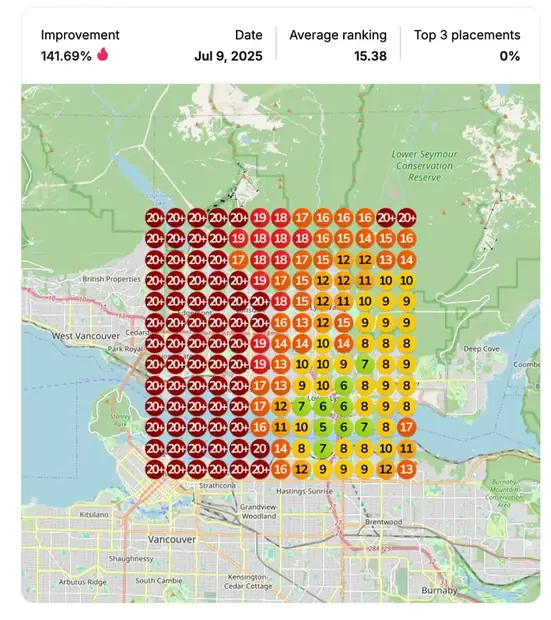 Google Maps ranking grid after for "affordable movers", Removals